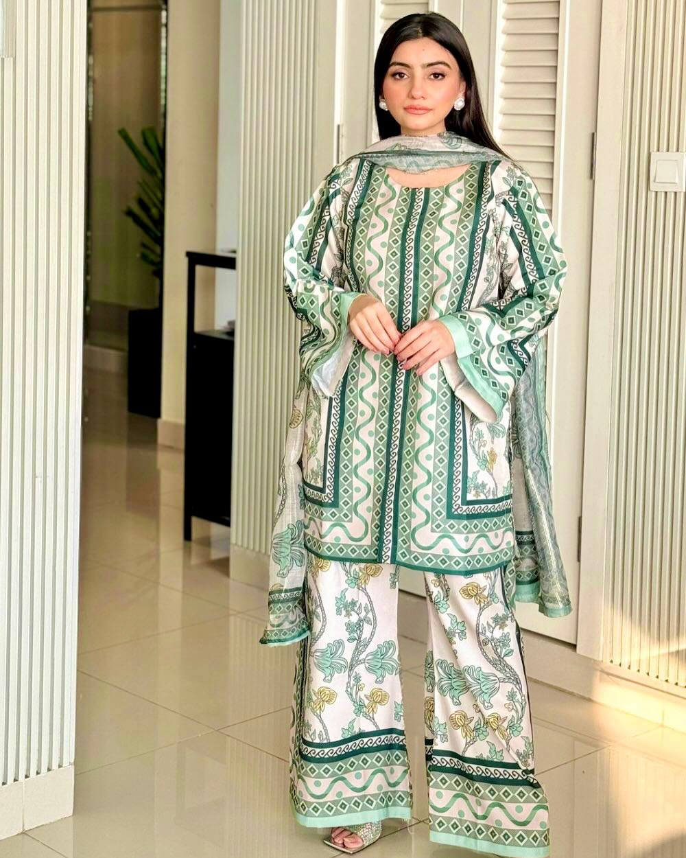 Pure Natural Crepe Digital Print Co-Ord Set with Printed Chiffon Georgette Dupatta Fully Stitched