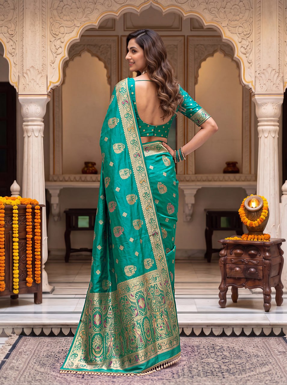 Pure Nylon Satin Saree with Zari Work