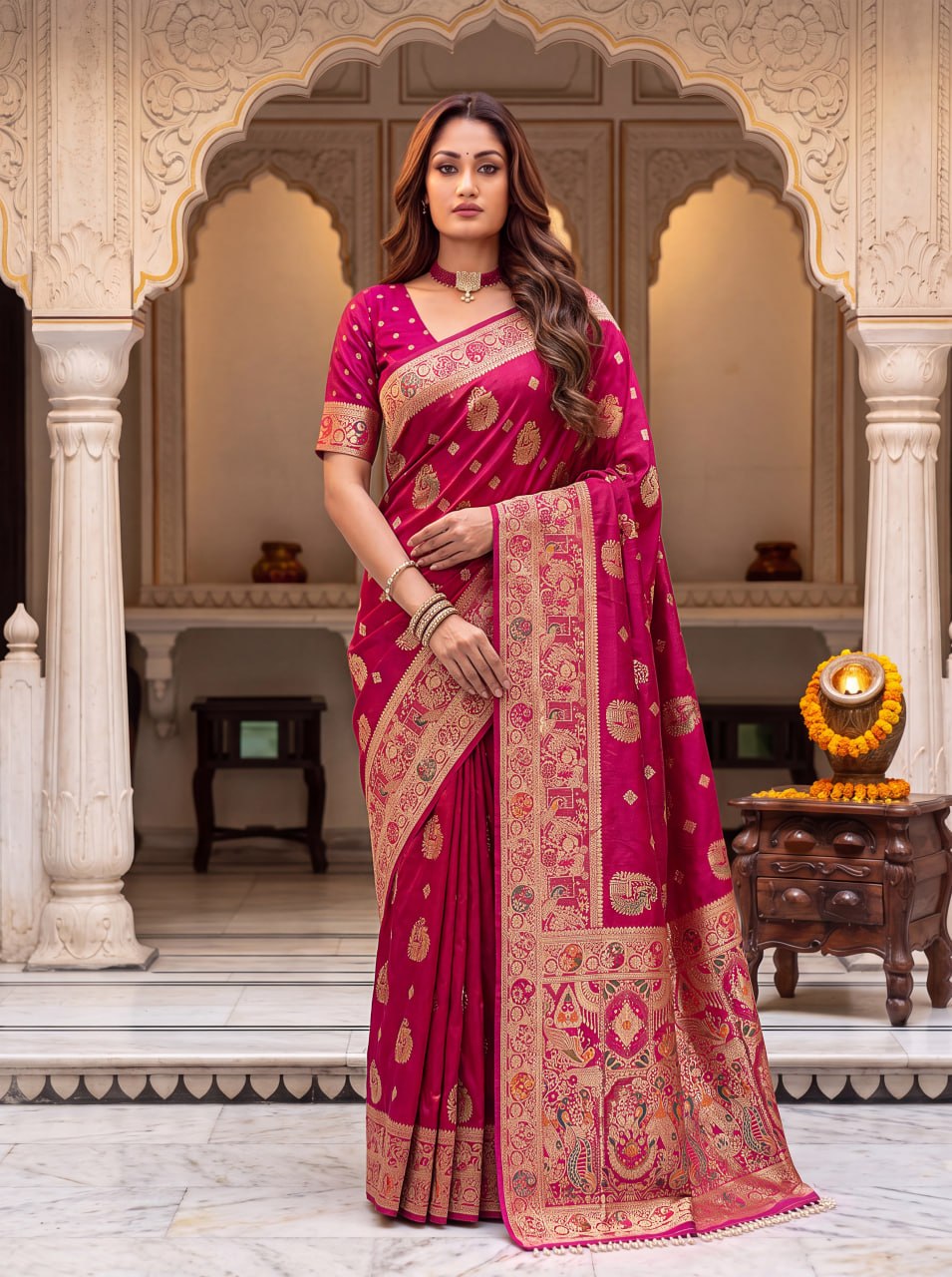 Pure Nylon Satin Saree with Zari Work