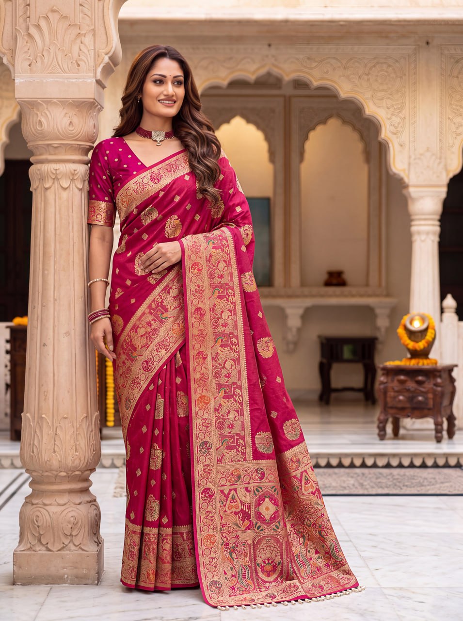 Pure Nylon Satin Saree with Zari Work