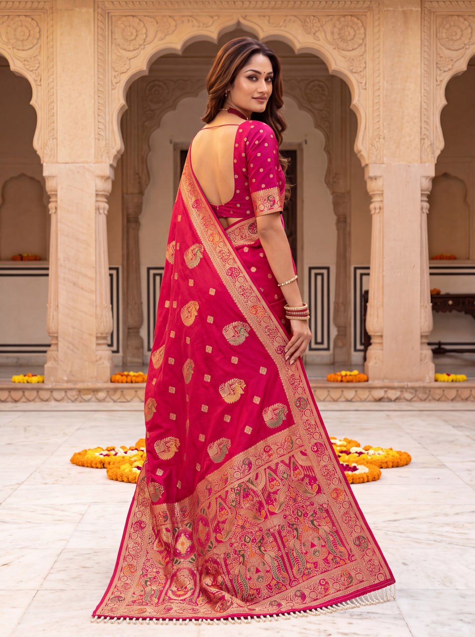Pure Nylon Satin Saree with Zari Work