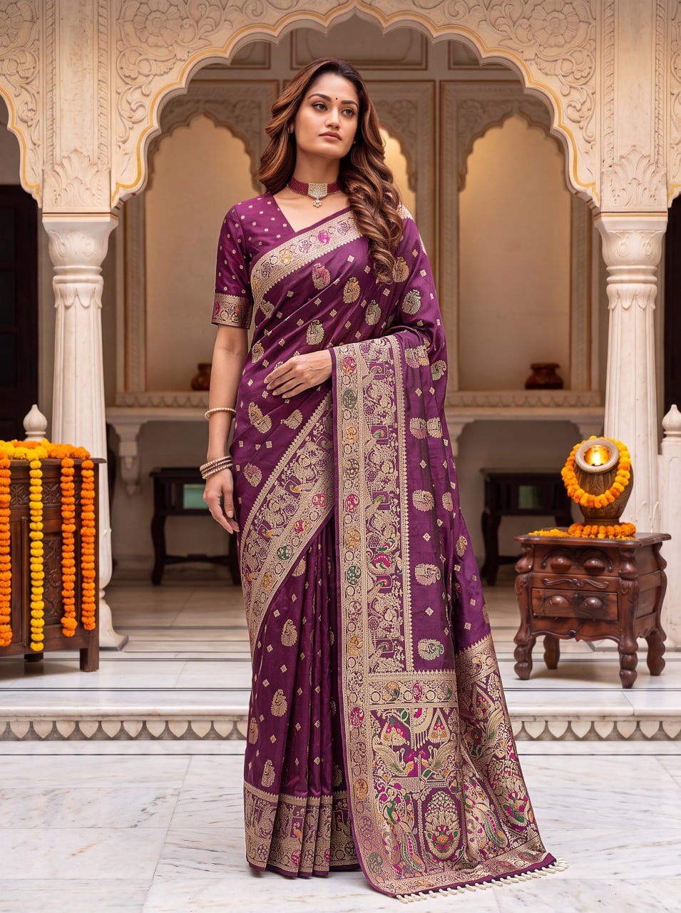 Pure Nylon Satin Saree with Zari Work