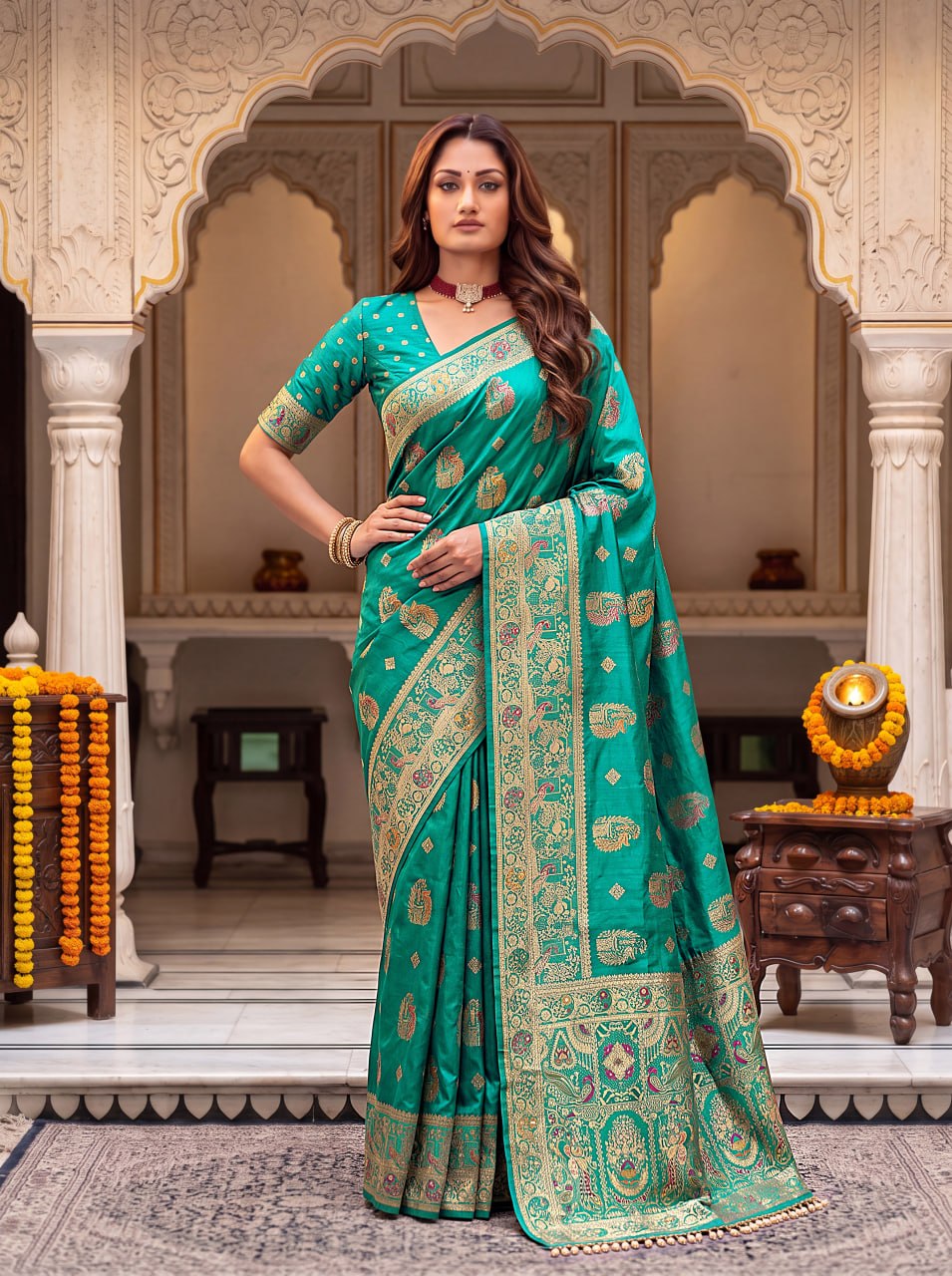 Pure Nylon Satin Saree with Zari Work