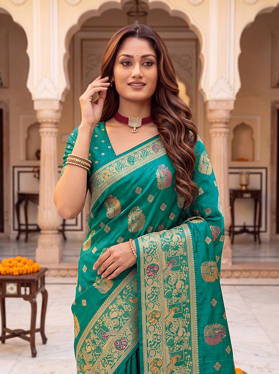 Pure Nylon Satin Saree with Zari Work