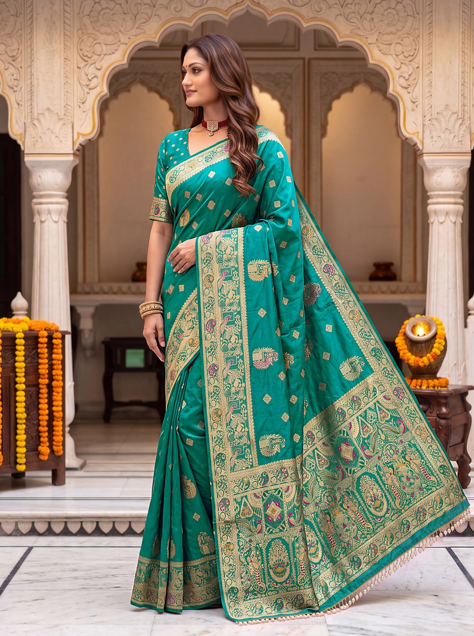 Pure Nylon Satin Saree with Zari Work