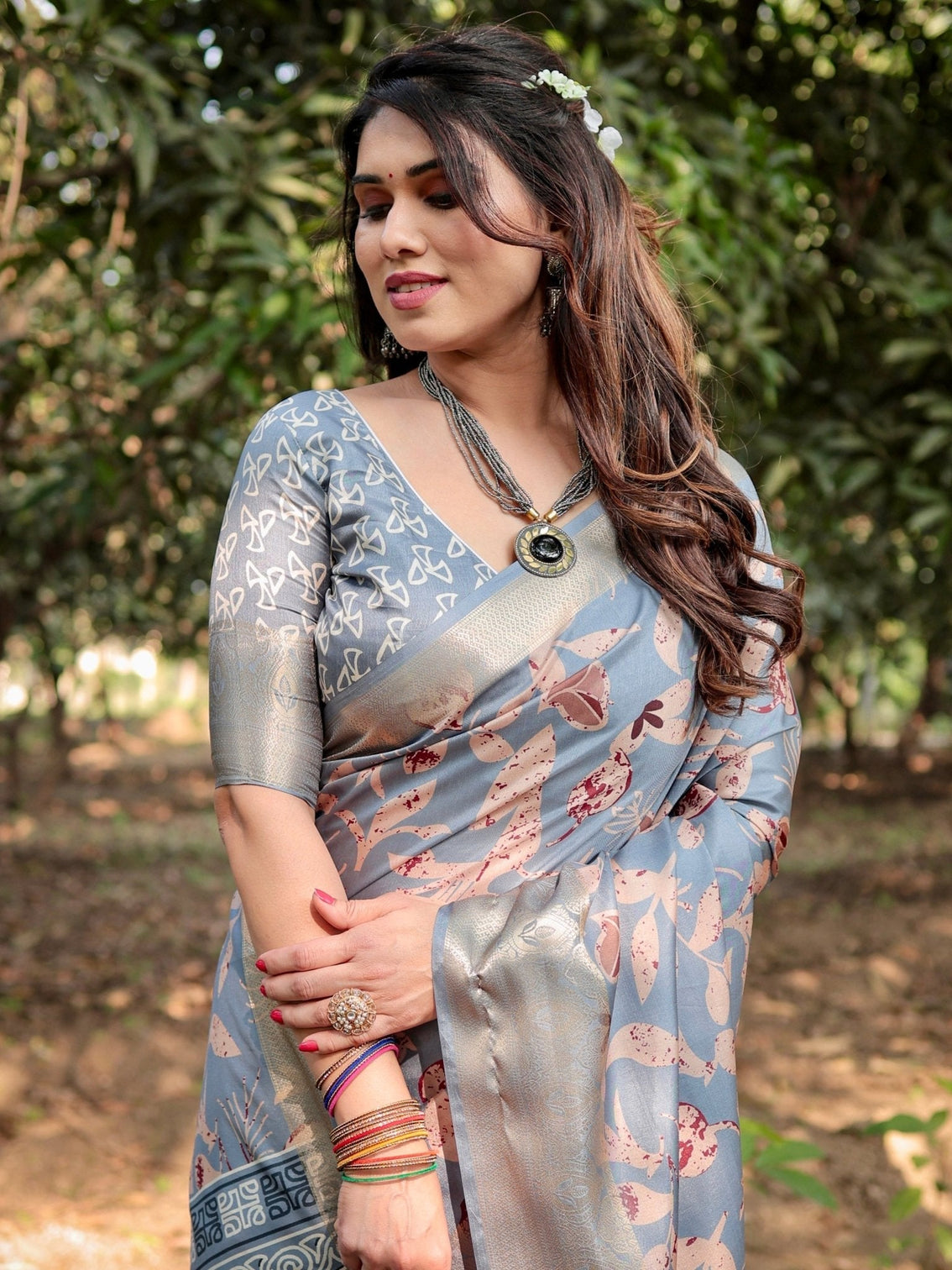 Stylish Sky Blue Tussar Silk Saree with Beige and Gold Zari Work and Contemporary Pallu Design