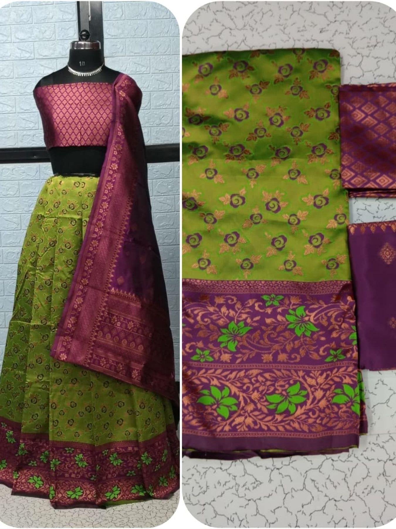 Pure Softy Silk Zari Half Lehenga Saree with Banarasi Dupatta