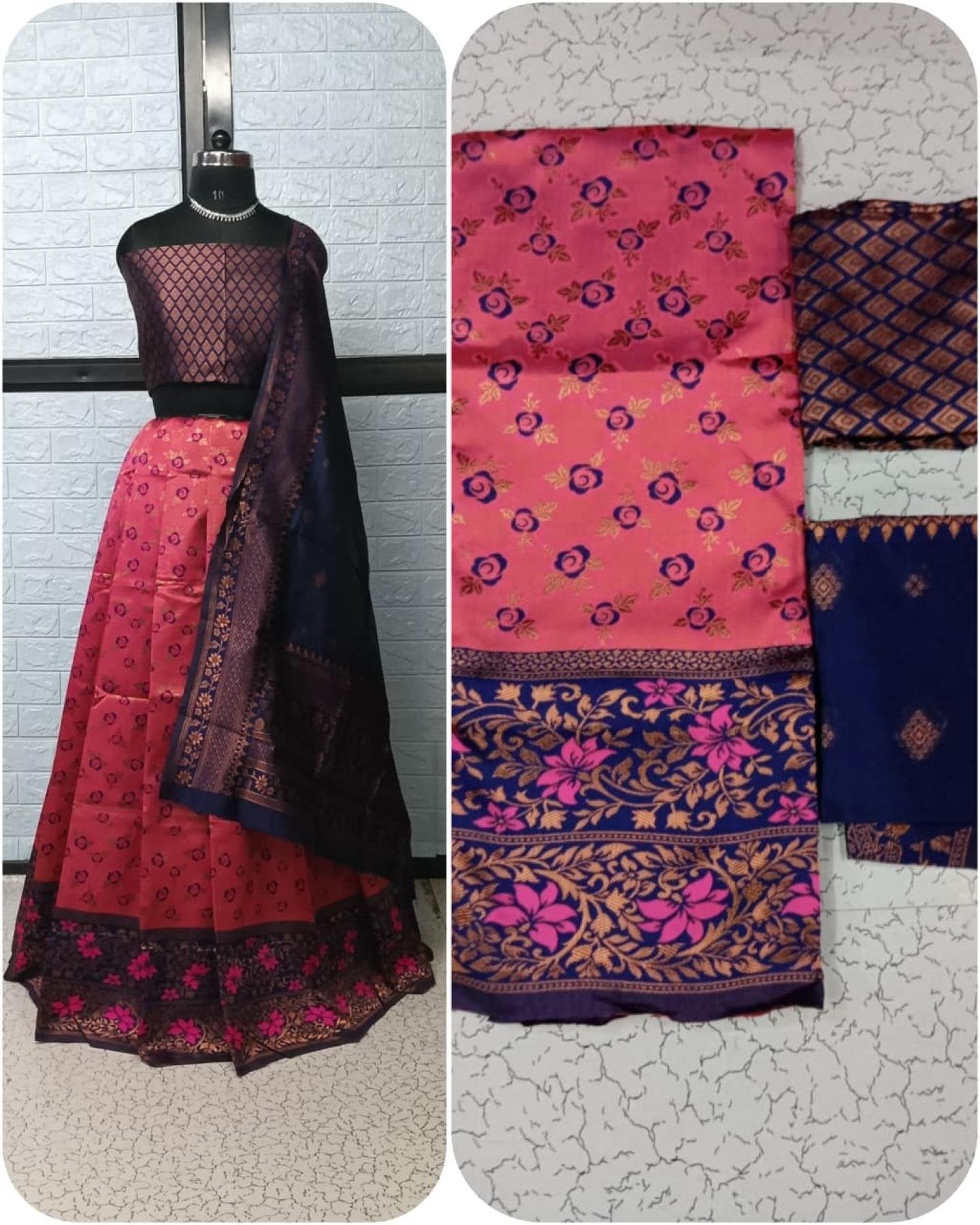 Pure Softy Silk Zari Half Lehenga Saree with Banarasi Dupatta