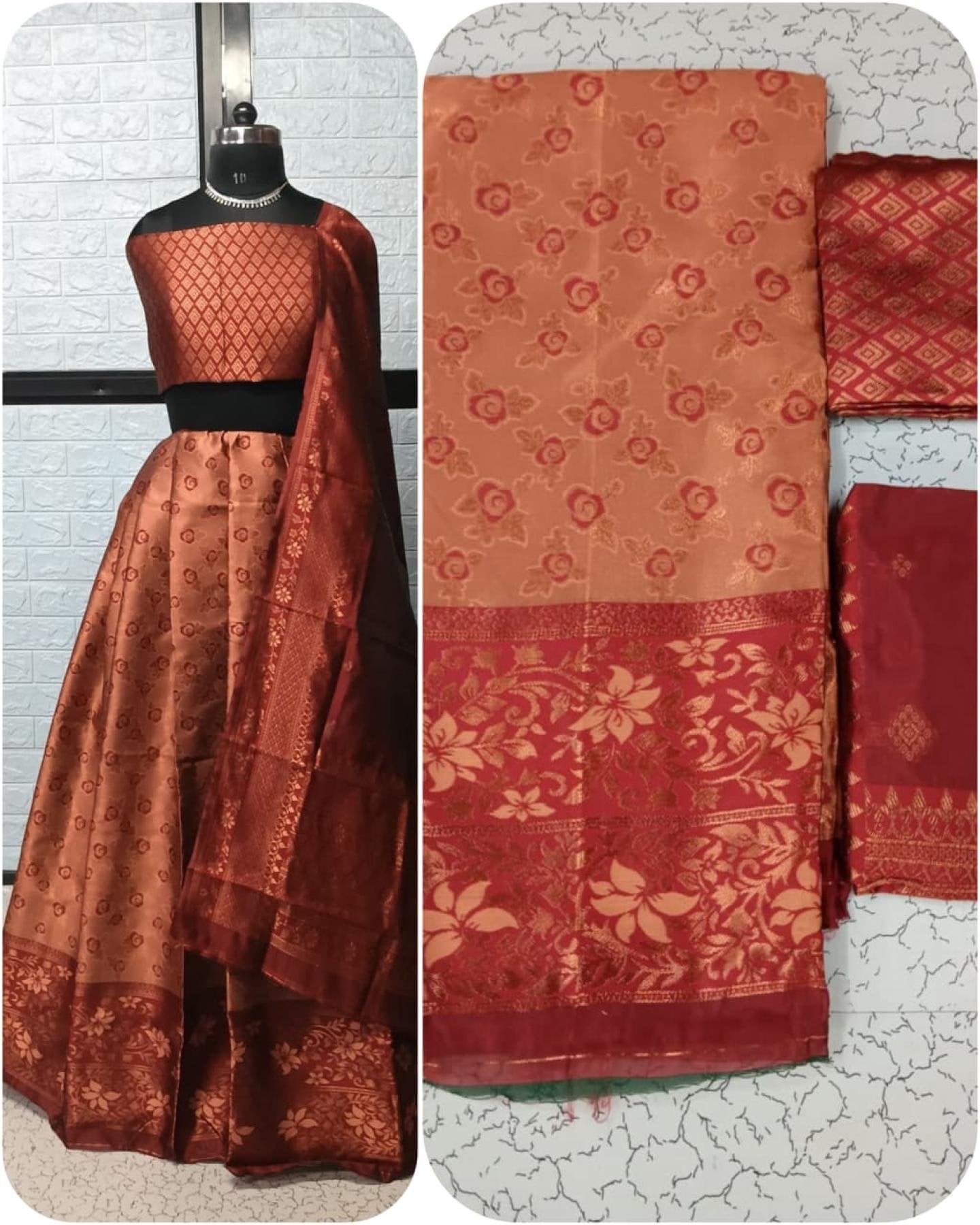 Pure Softy Silk Zari Half Lehenga Saree with Banarasi Dupatta