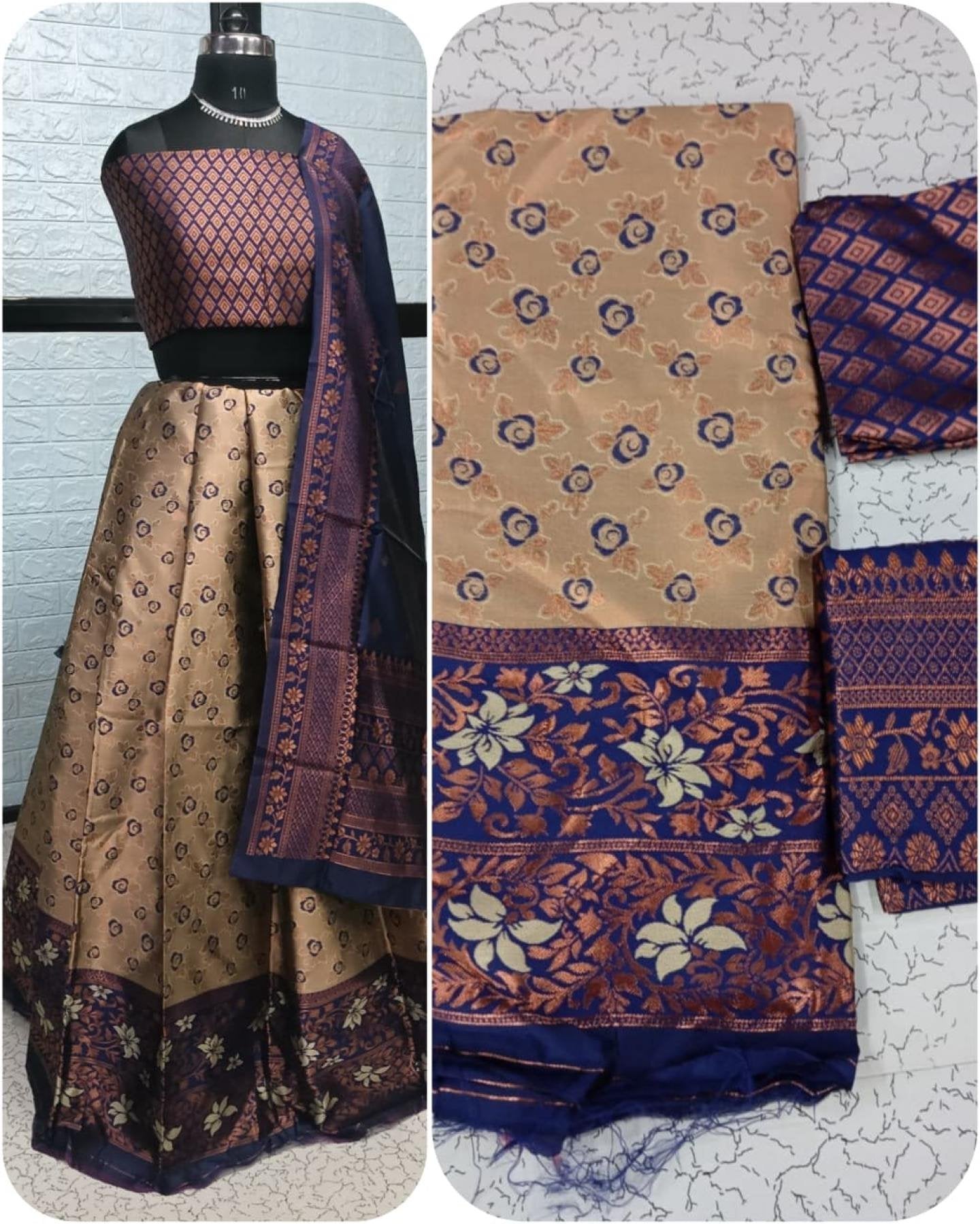 Pure Softy Silk Zari Half Lehenga Saree with Banarasi Dupatta