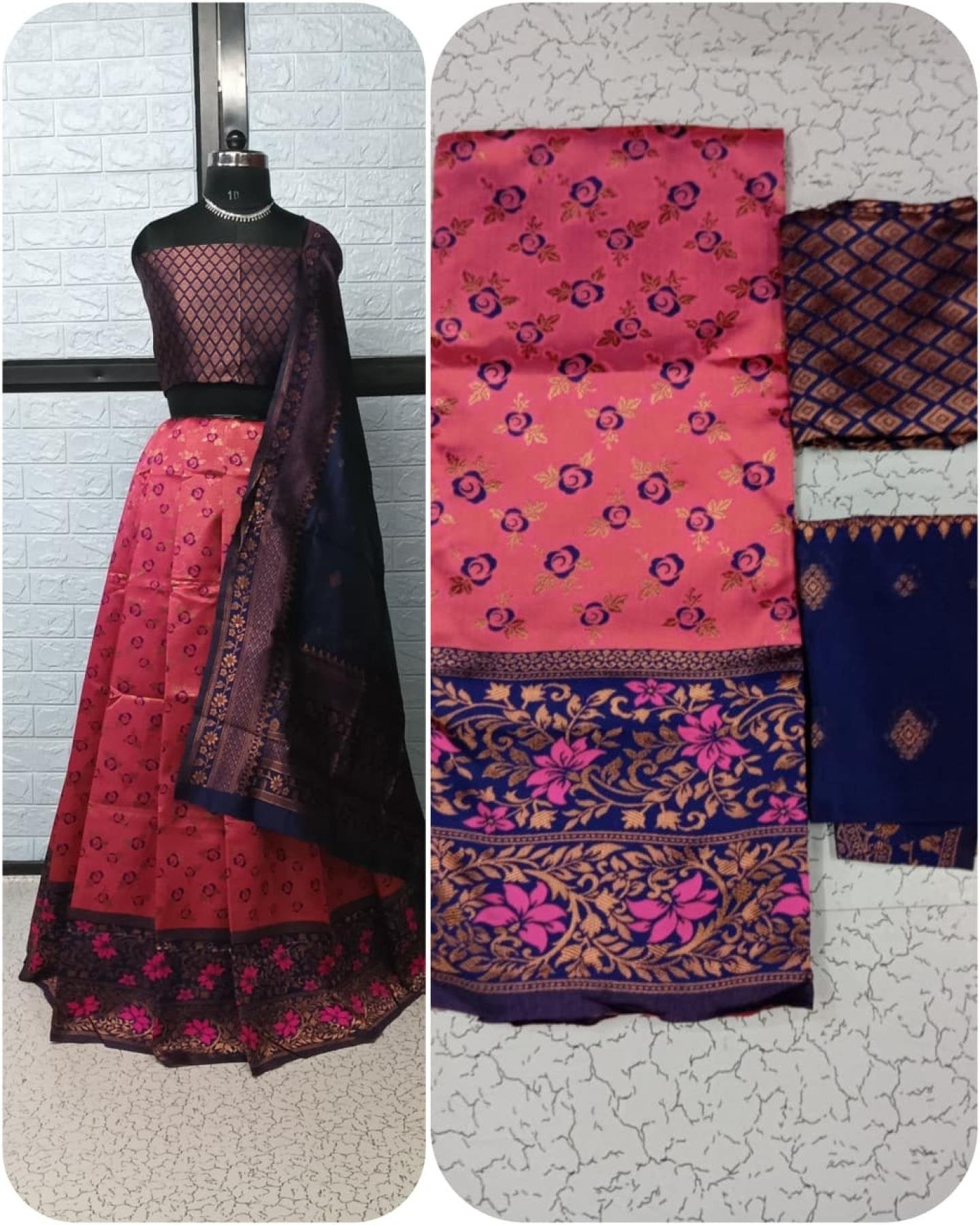 Pure Softy Silk Zari Half Lehenga Saree with Banarasi Dupatta