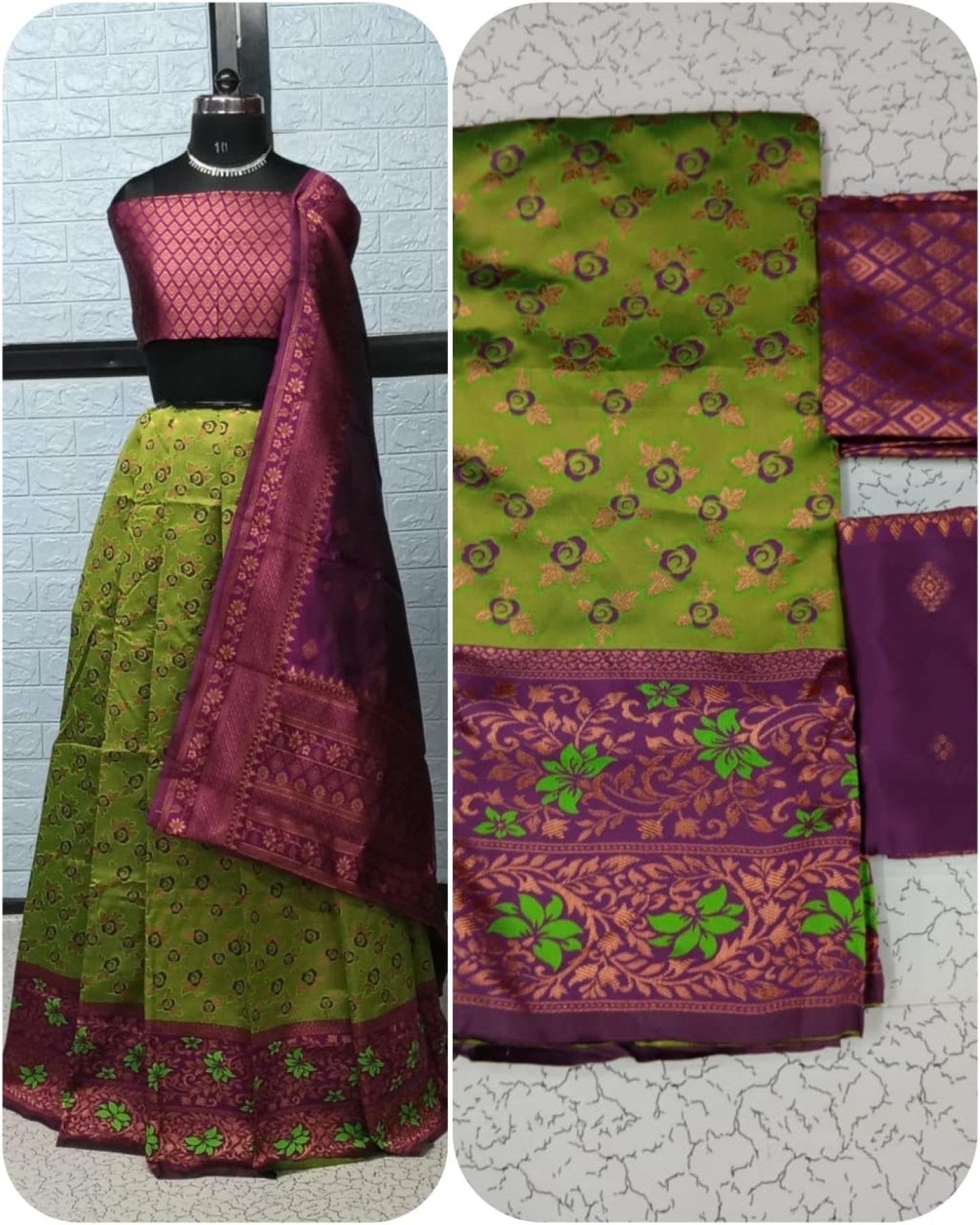 Pure Softy Silk Zari Half Lehenga Saree with Banarasi Dupatta