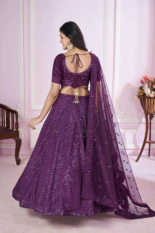 Stunning Purple Georgette Lehenga Choli with Dupatta