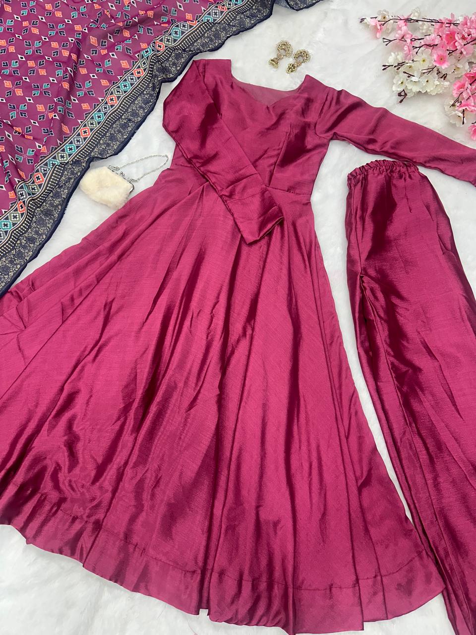 Purple Anarkali Set - Flame of Elegance