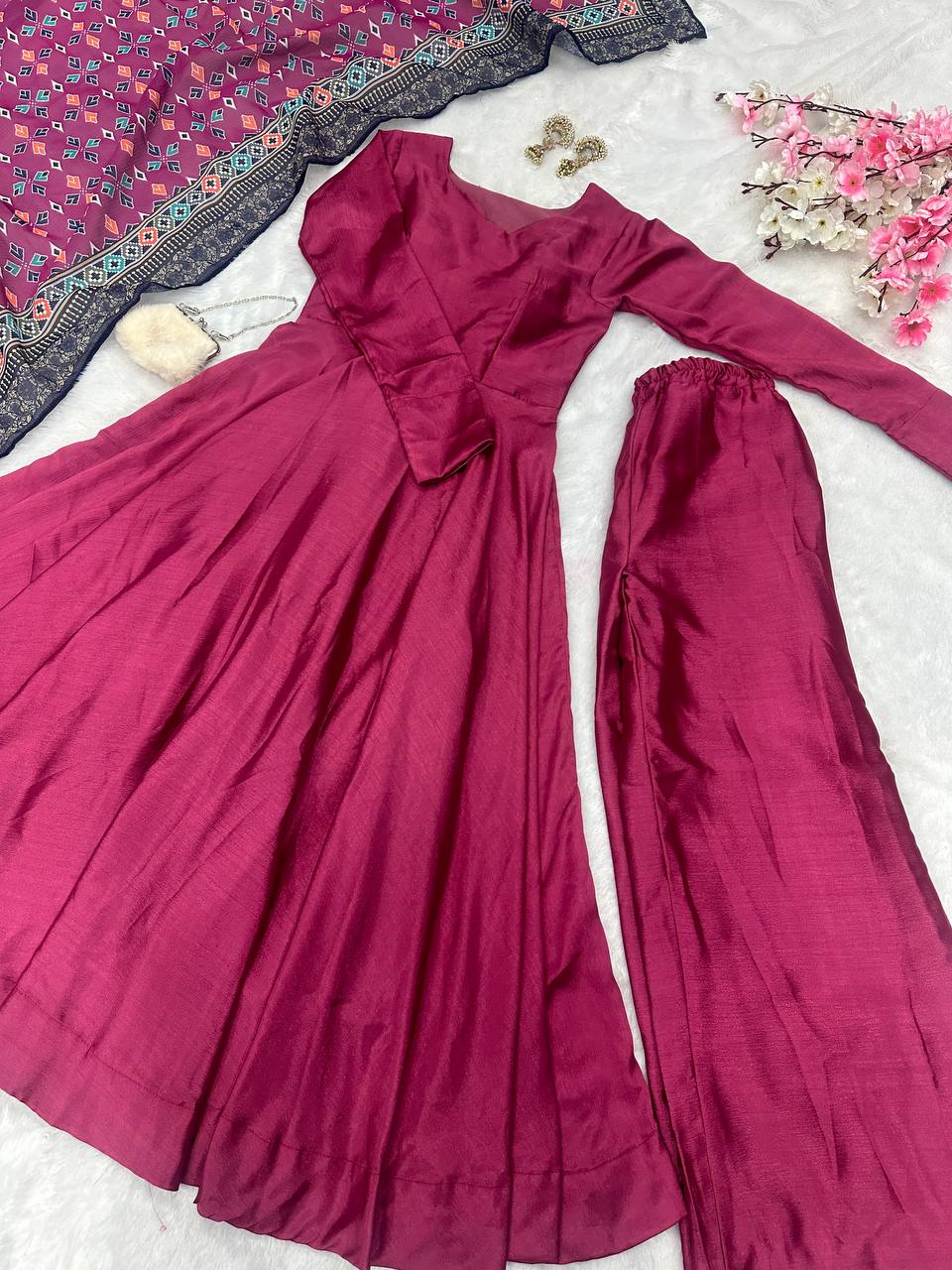 Purple Anarkali Set - Flame of Elegance