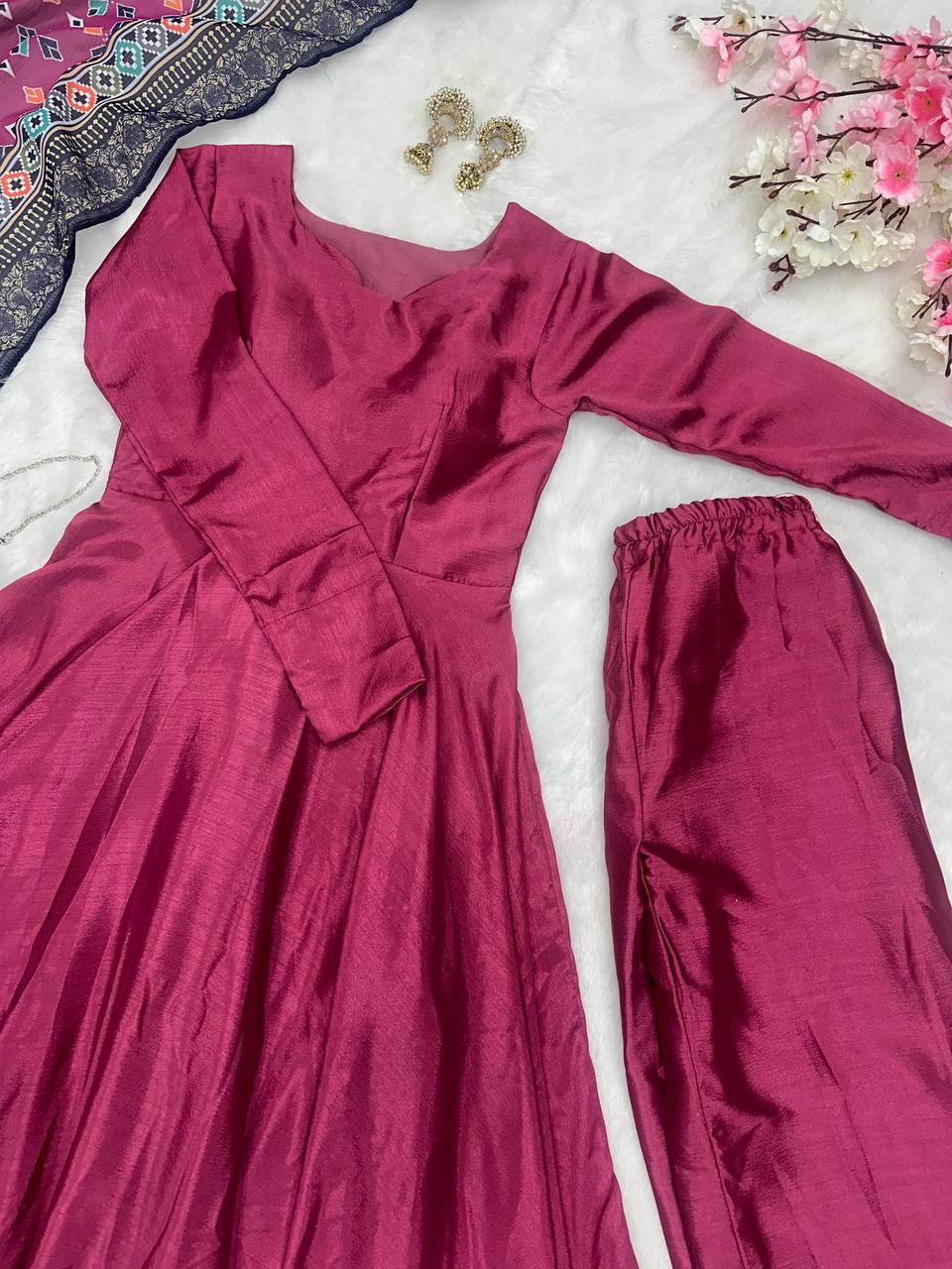 Purple Anarkali Set - Flame of Elegance
