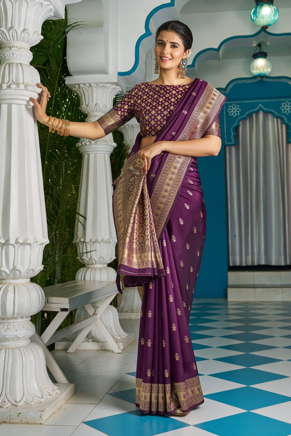 Purple Banarasi Silk Saree With Smashing Blouse Piece