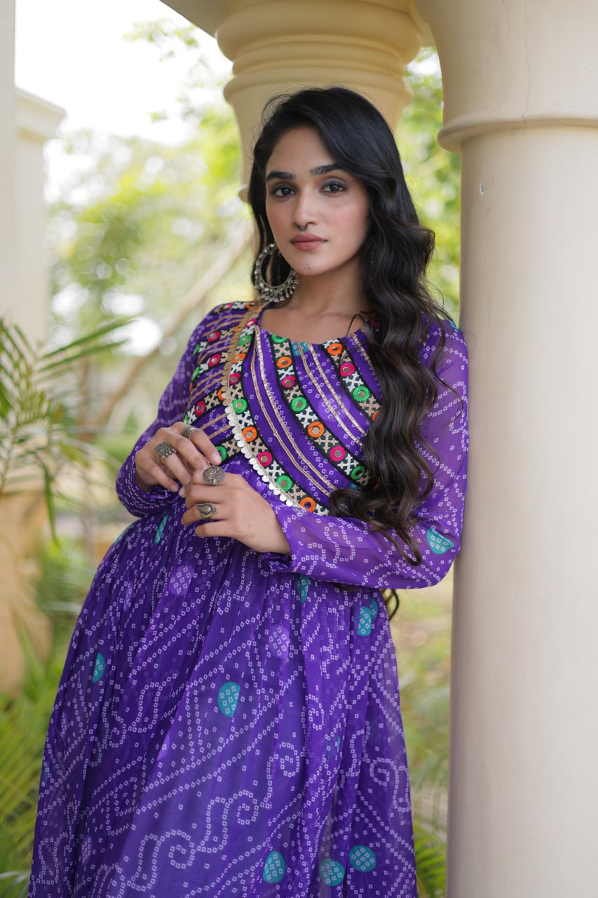 Purple Bandhani Kurti with Patchwork