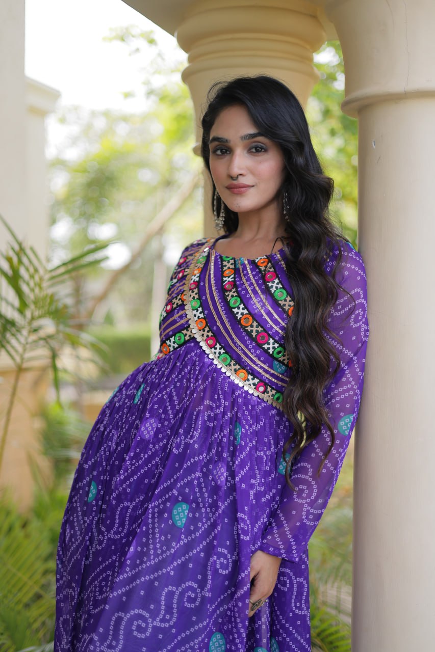 Purple Bandhani Kurti with Patchwork