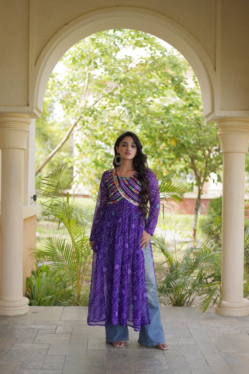 Purple Bandhani Kurti with Patchwork