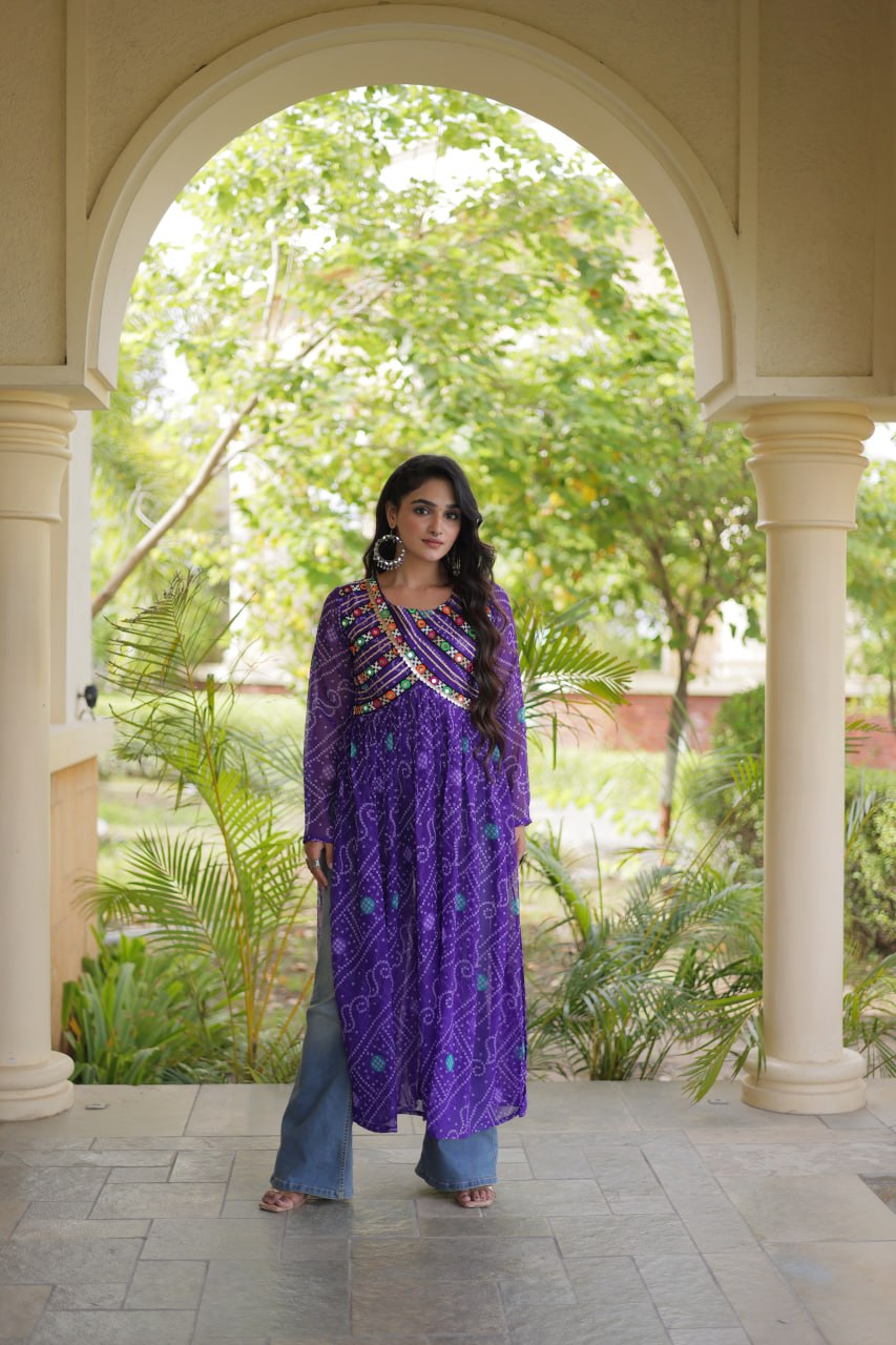 Purple Bandhani Kurti with Patchwork