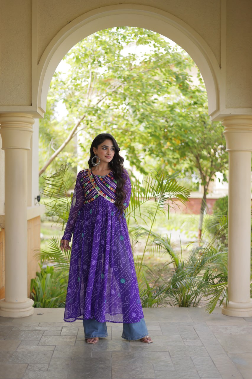 Purple Bandhani Kurti with Patchwork