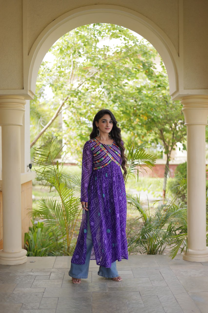 Purple Bandhani Kurti with Patchwork