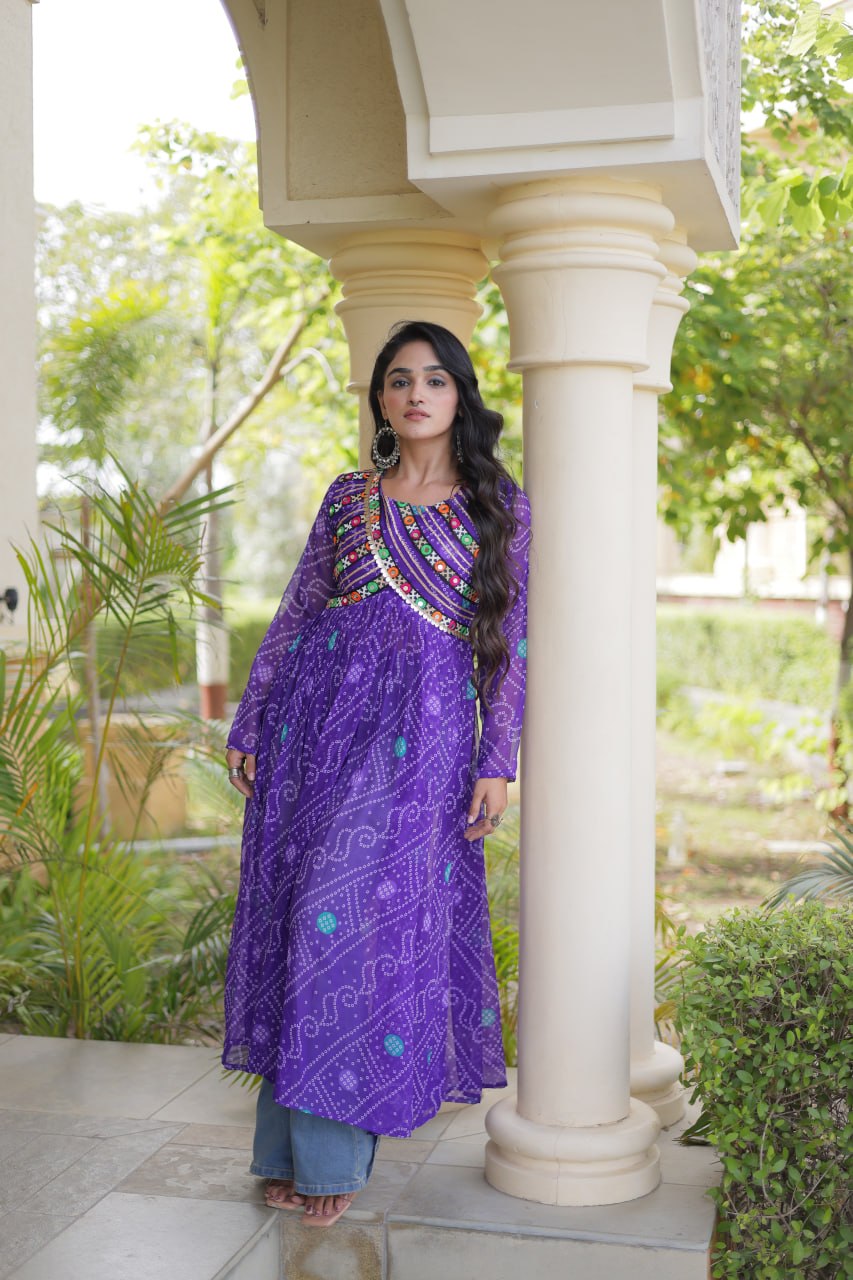 Purple Bandhani Kurti with Patchwork