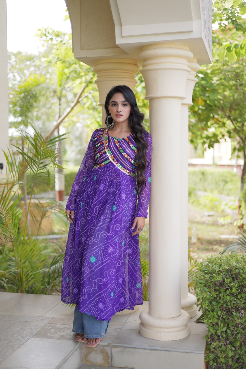 Purple Bandhani Kurti with Patchwork