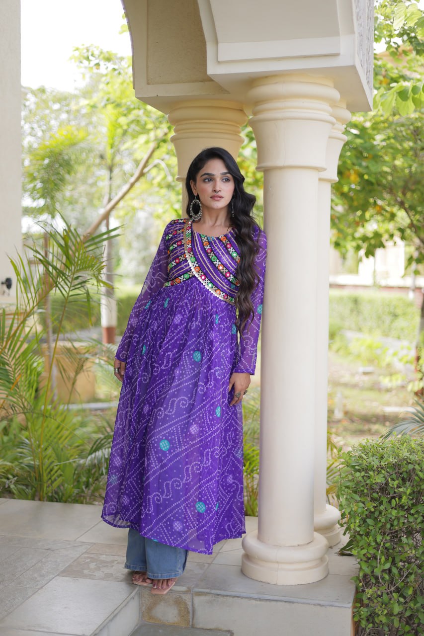 Purple Bandhani Kurti with Patchwork