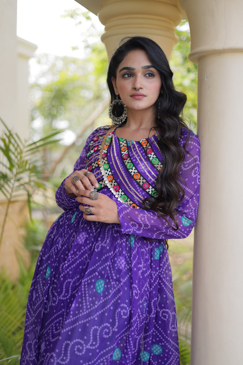 Purple Bandhani Kurti with Patchwork