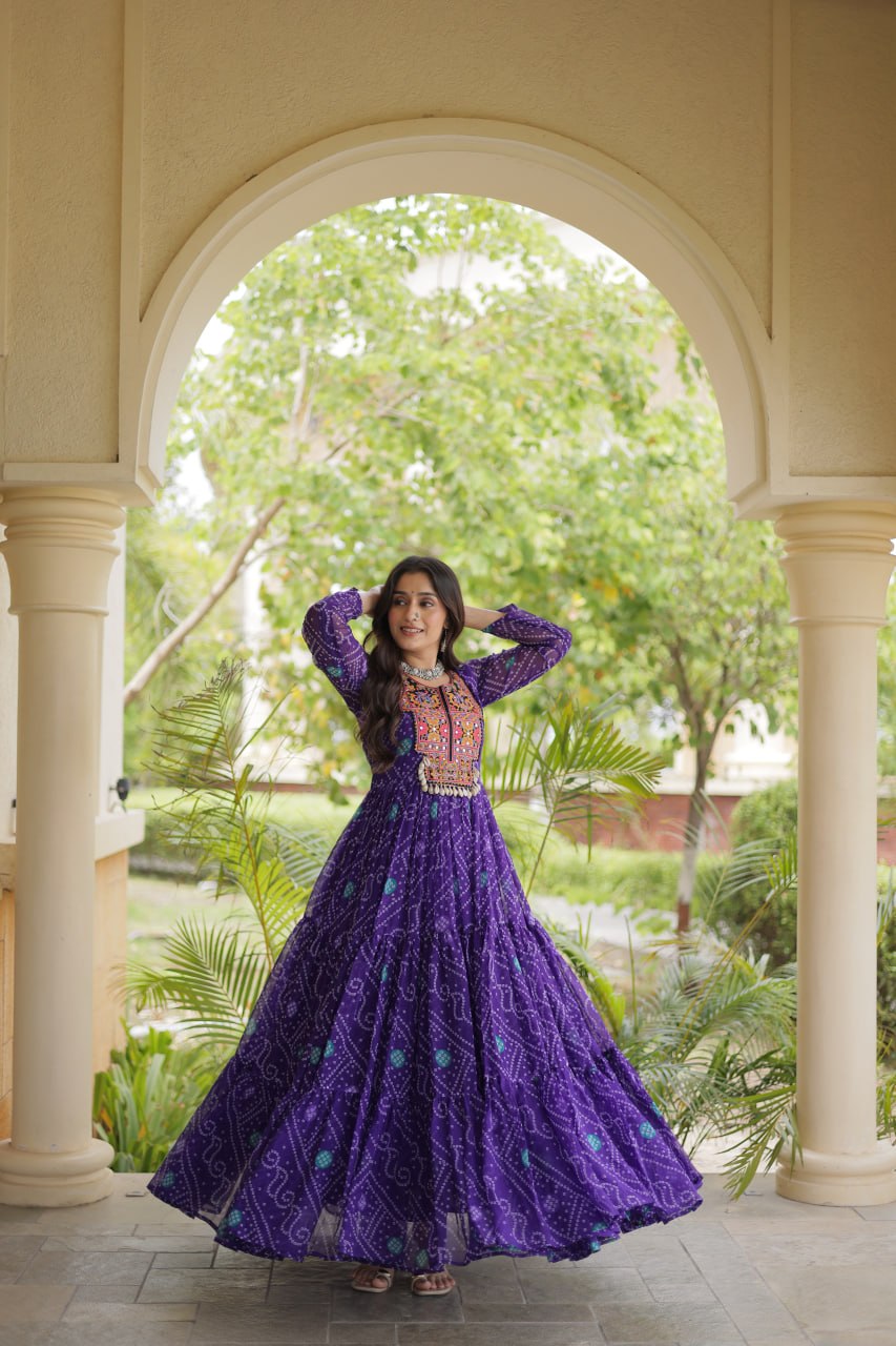 Purple Bandhani Print Gown