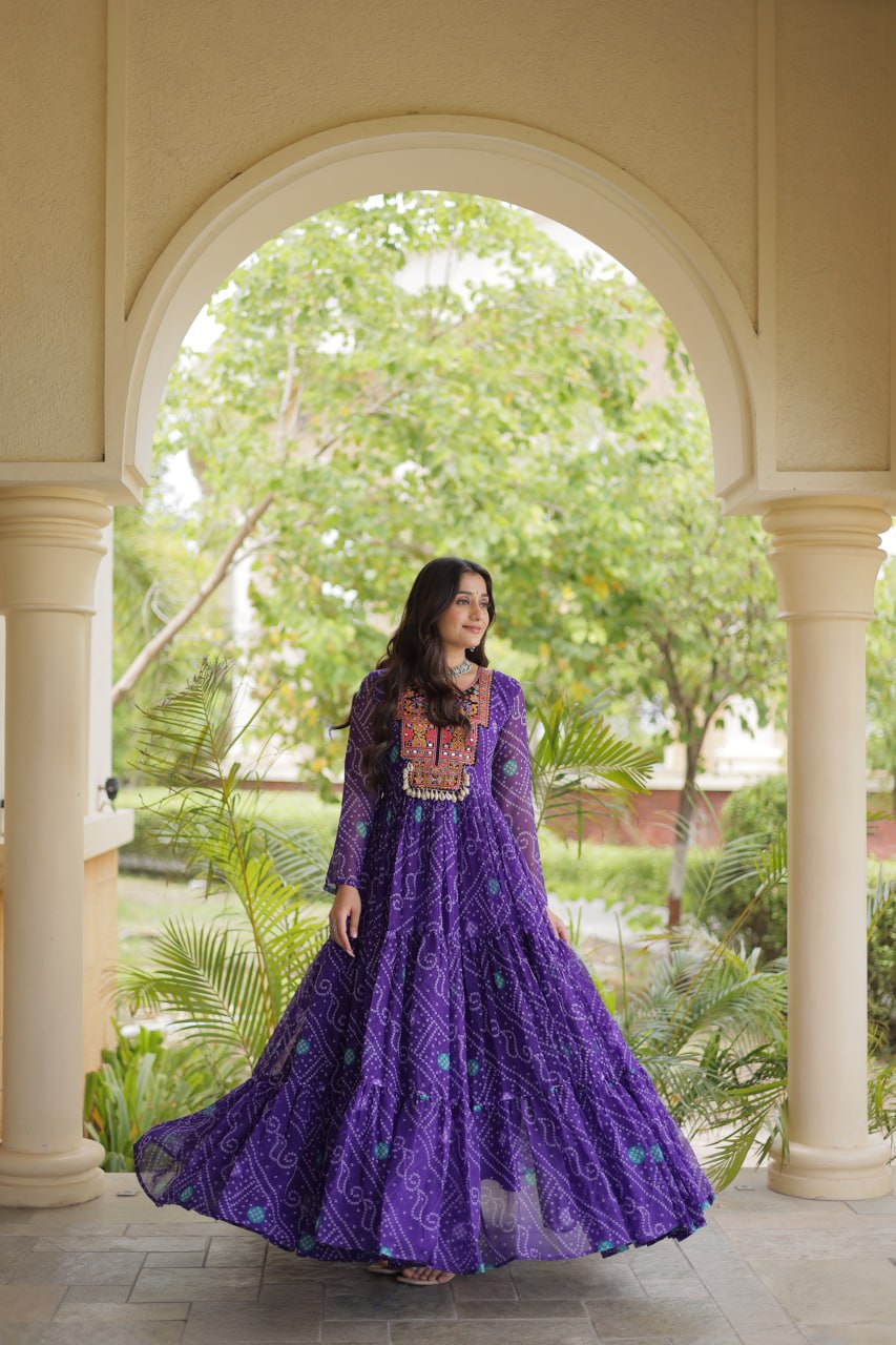 Purple Bandhani Print Gown