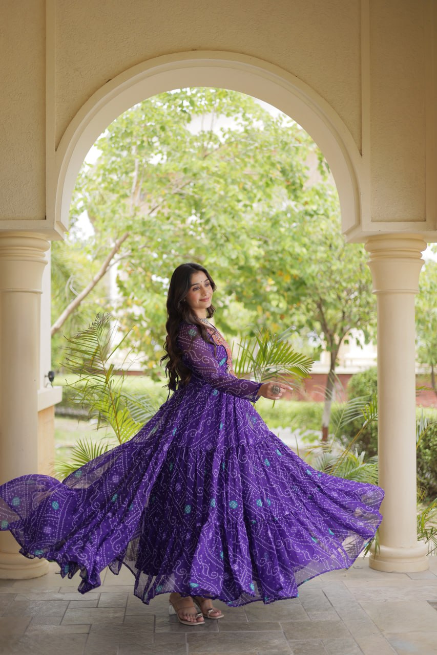 Purple Bandhani Print Gown