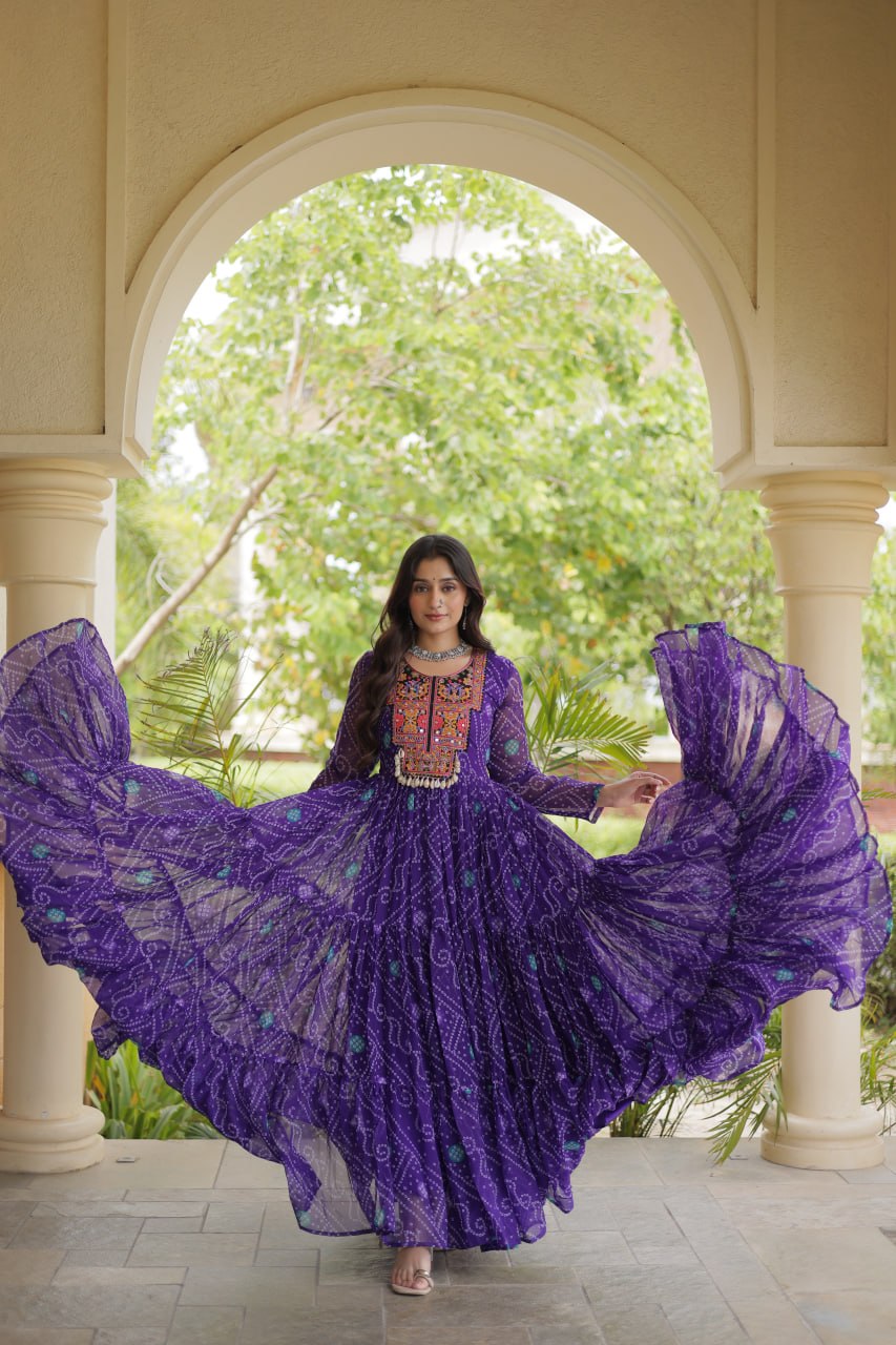 Purple Bandhani Print Gown