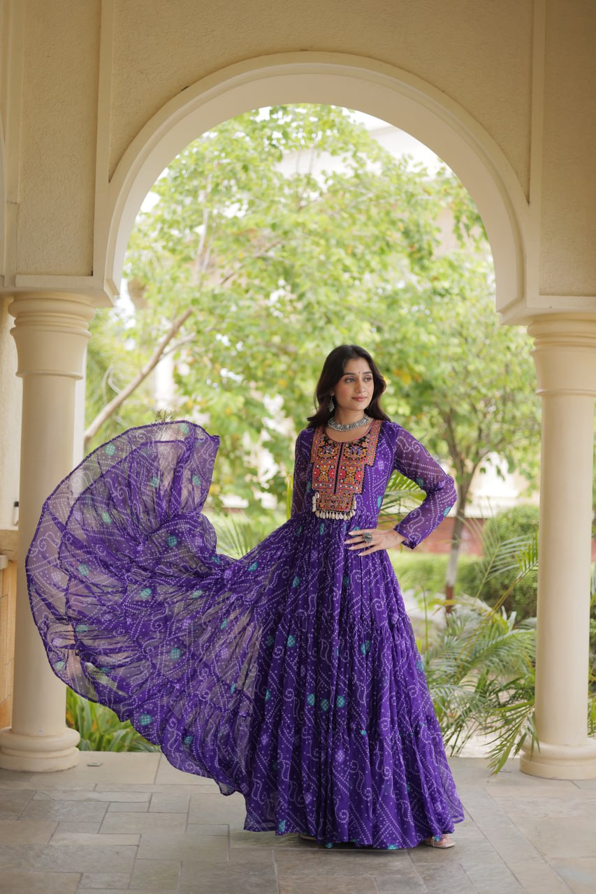 Purple Bandhani Print Gown