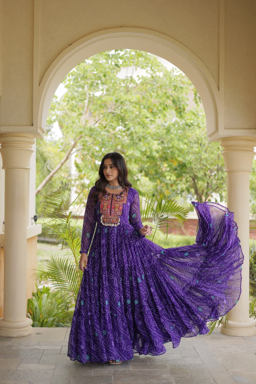 Purple Bandhani Print Gown