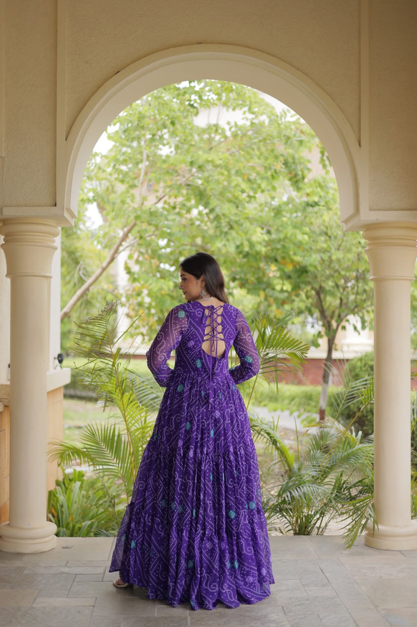 Purple Bandhani Print Gown