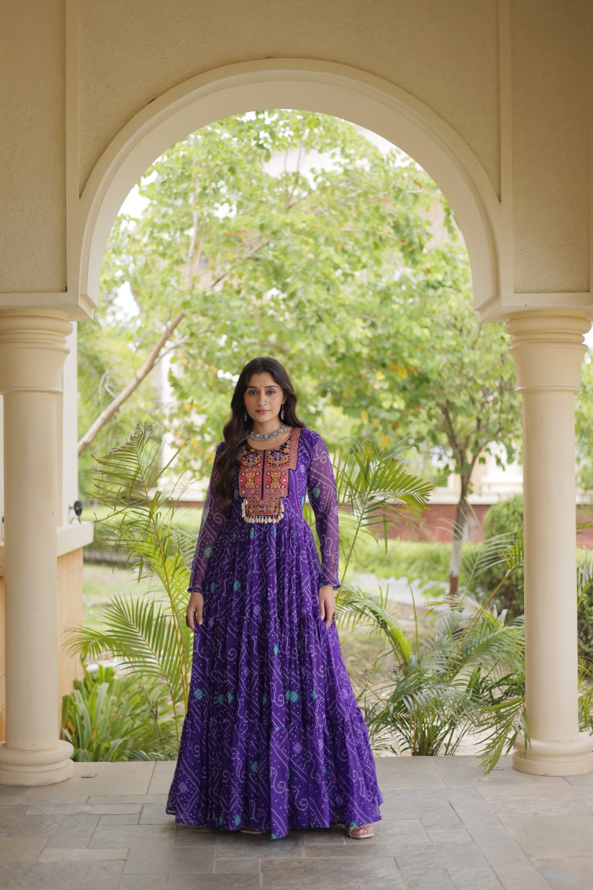 Purple Bandhani Print Gown
