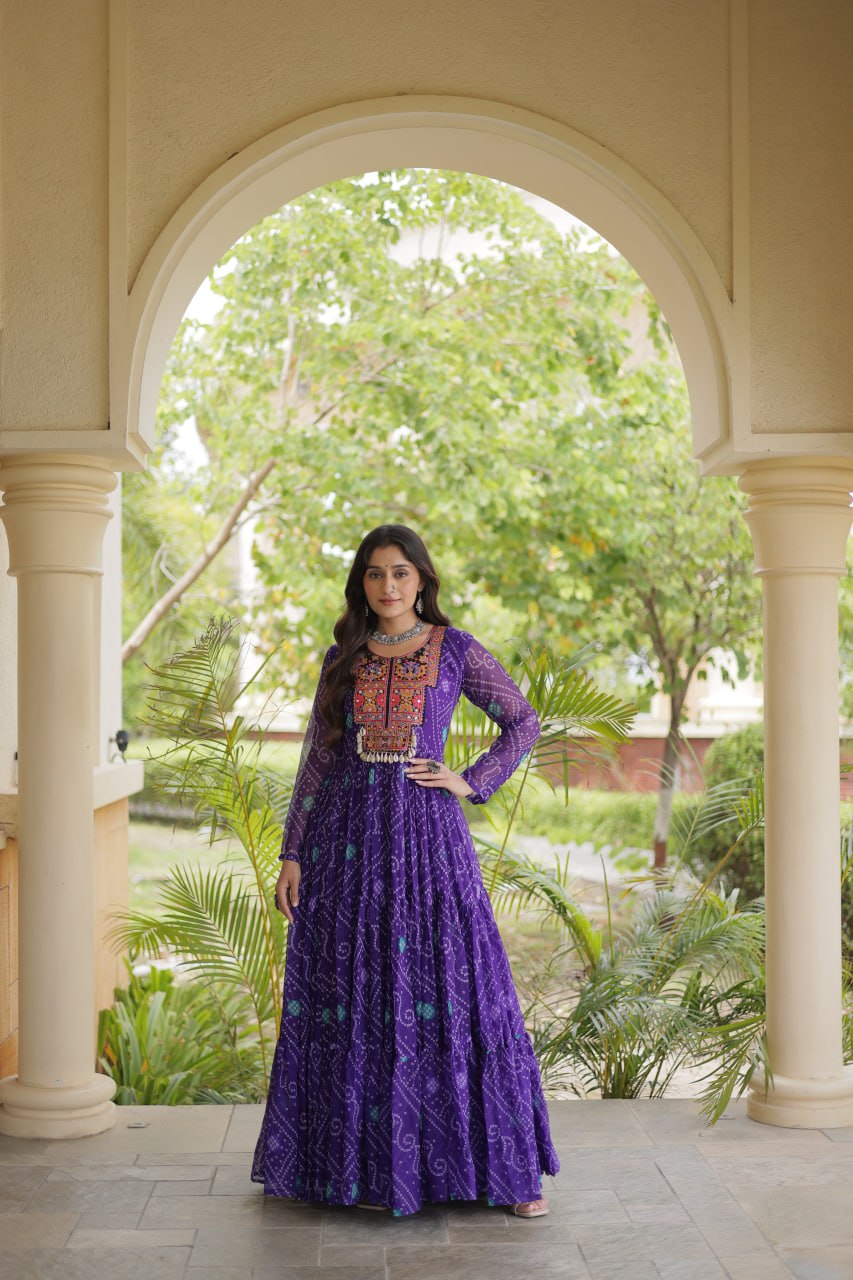 Purple Bandhani Print Gown