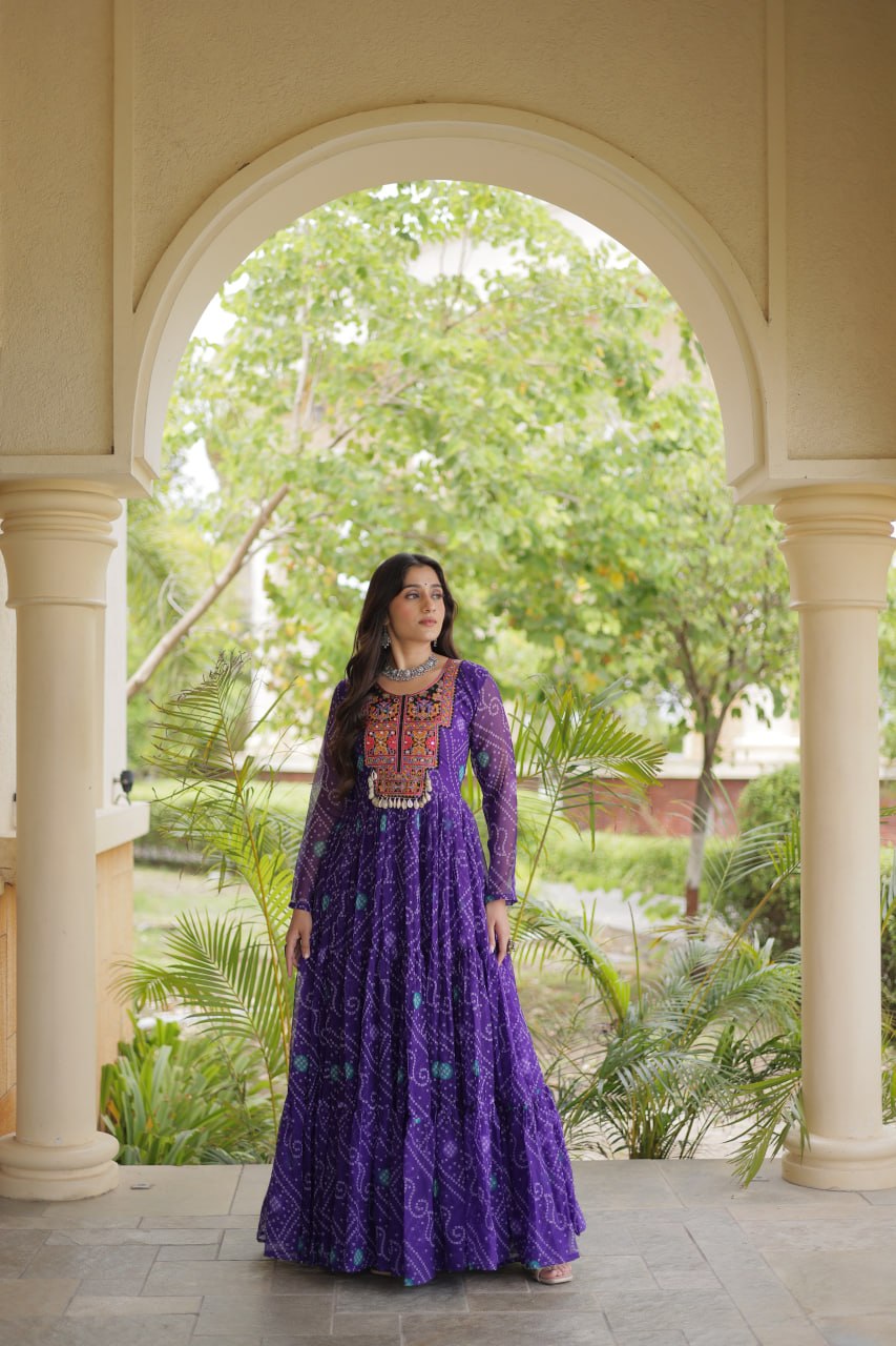 Purple Bandhani Print Gown