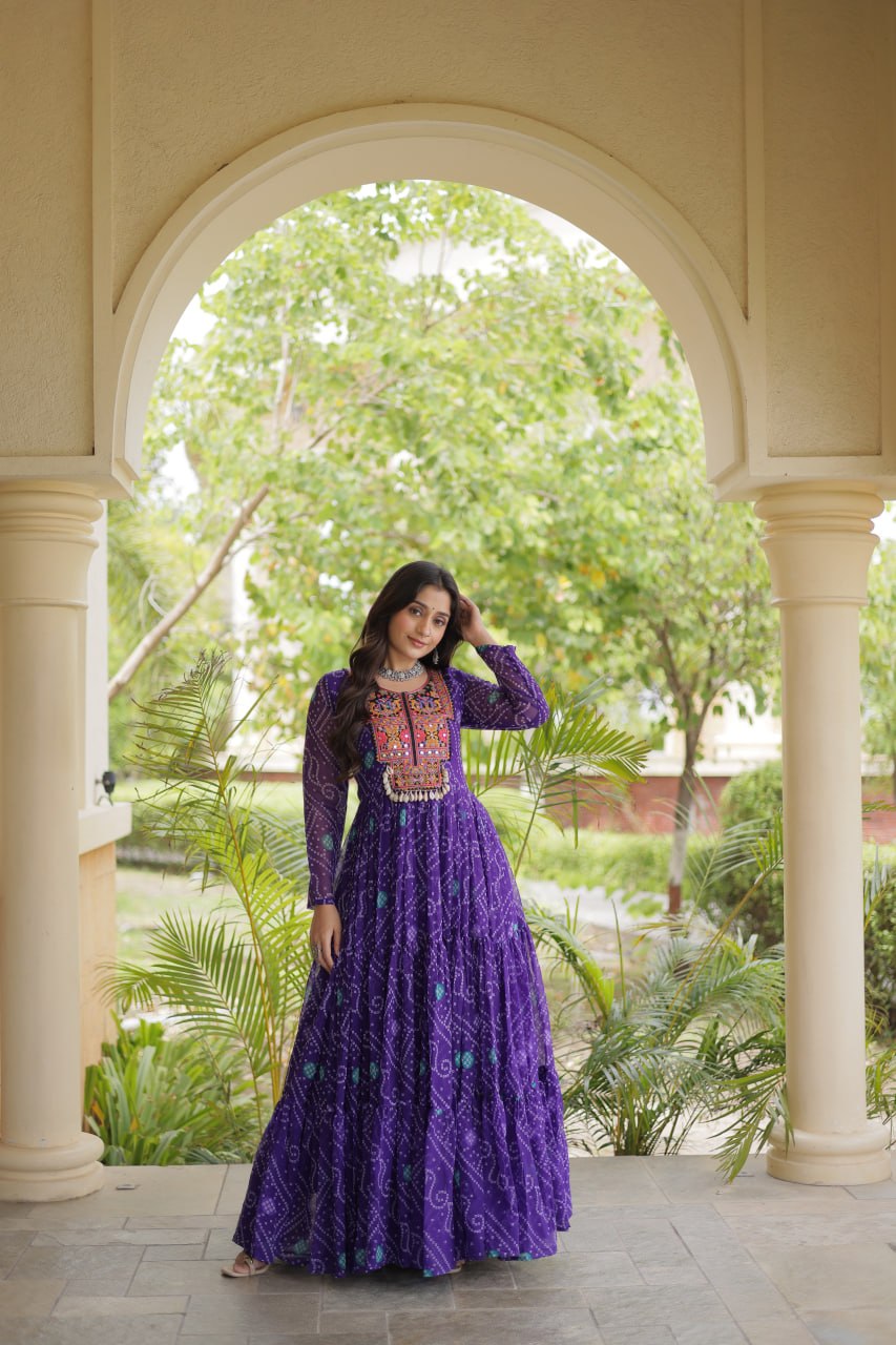 Purple Bandhani Print Gown