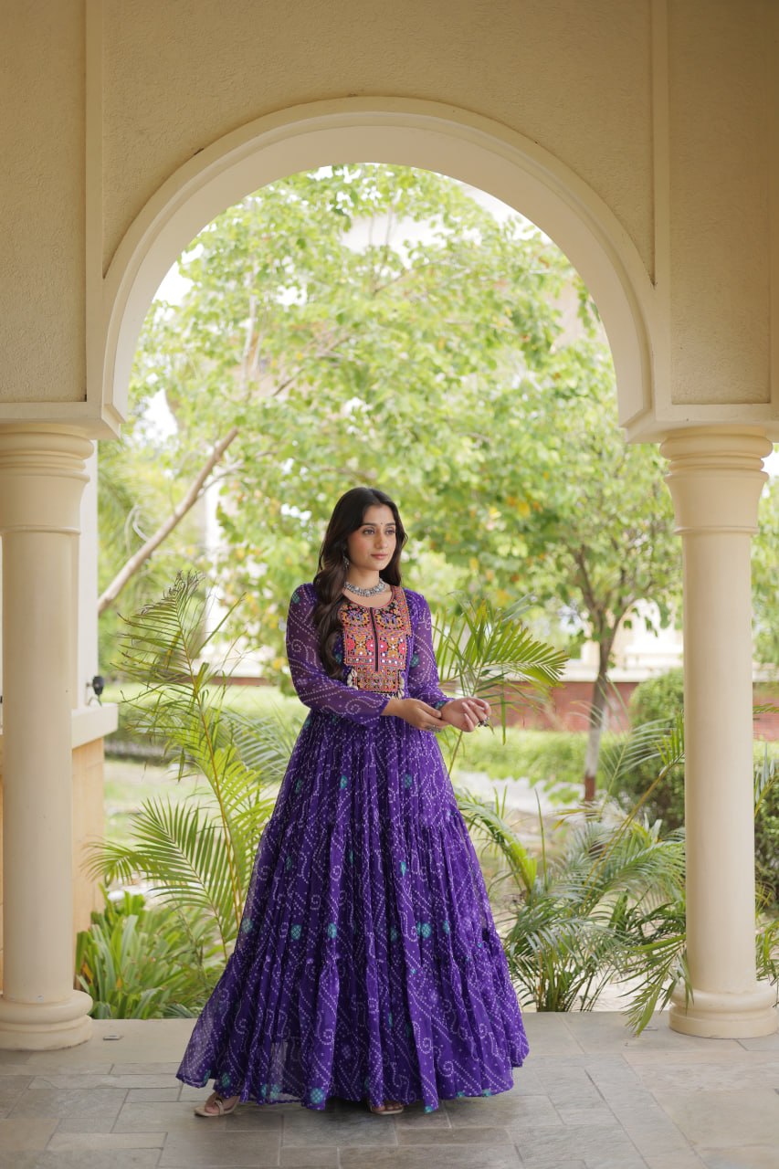Purple Bandhani Print Gown