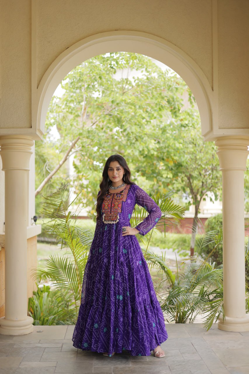 Purple Bandhani Print Gown