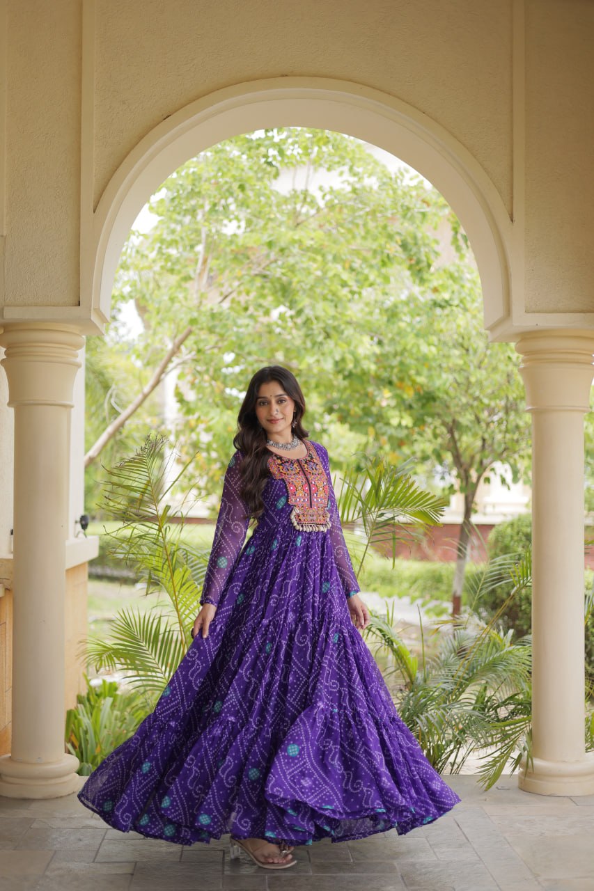 Purple Bandhani Print Gown