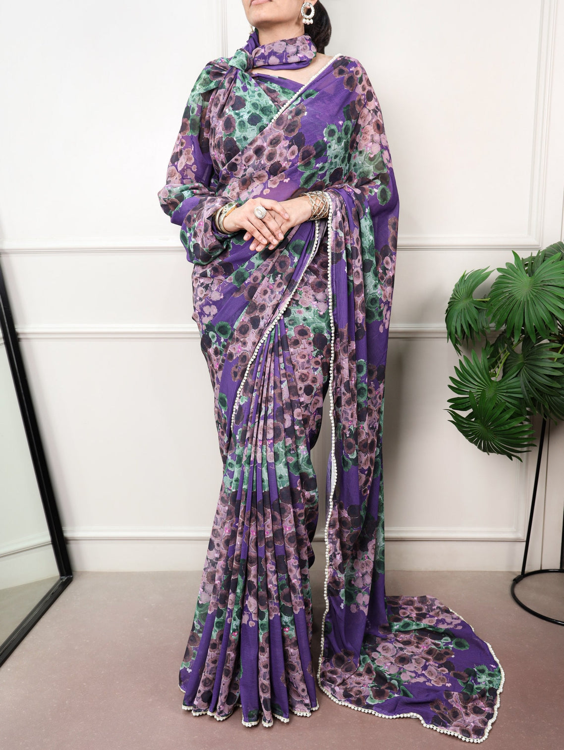Purple Bloom Floral Marbal Saree