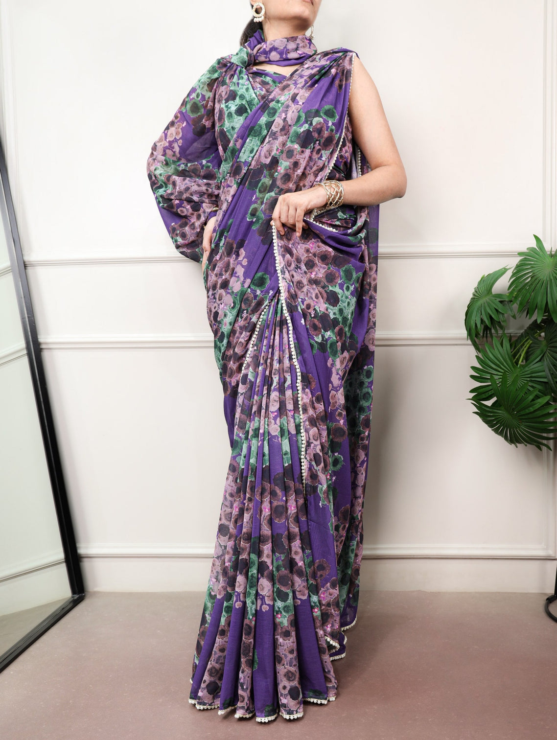Purple Bloom Floral Marbal Saree