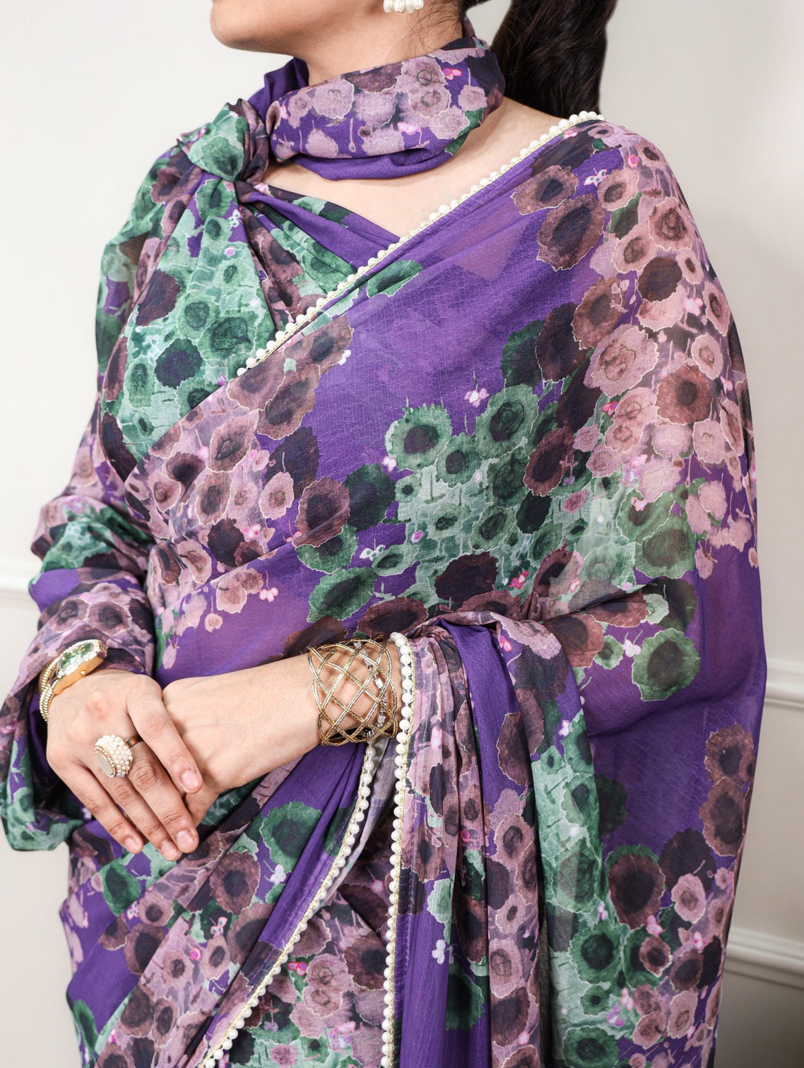 Purple Bloom Floral Marbal Saree