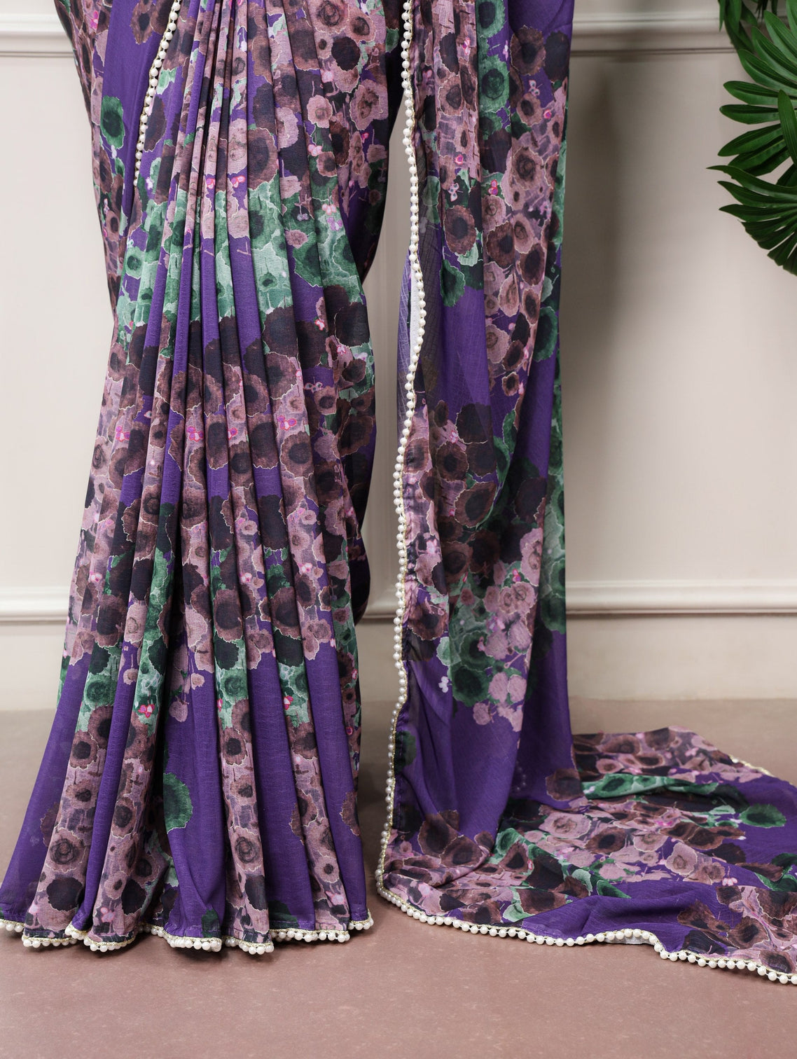 Purple Bloom Floral Marbal Saree
