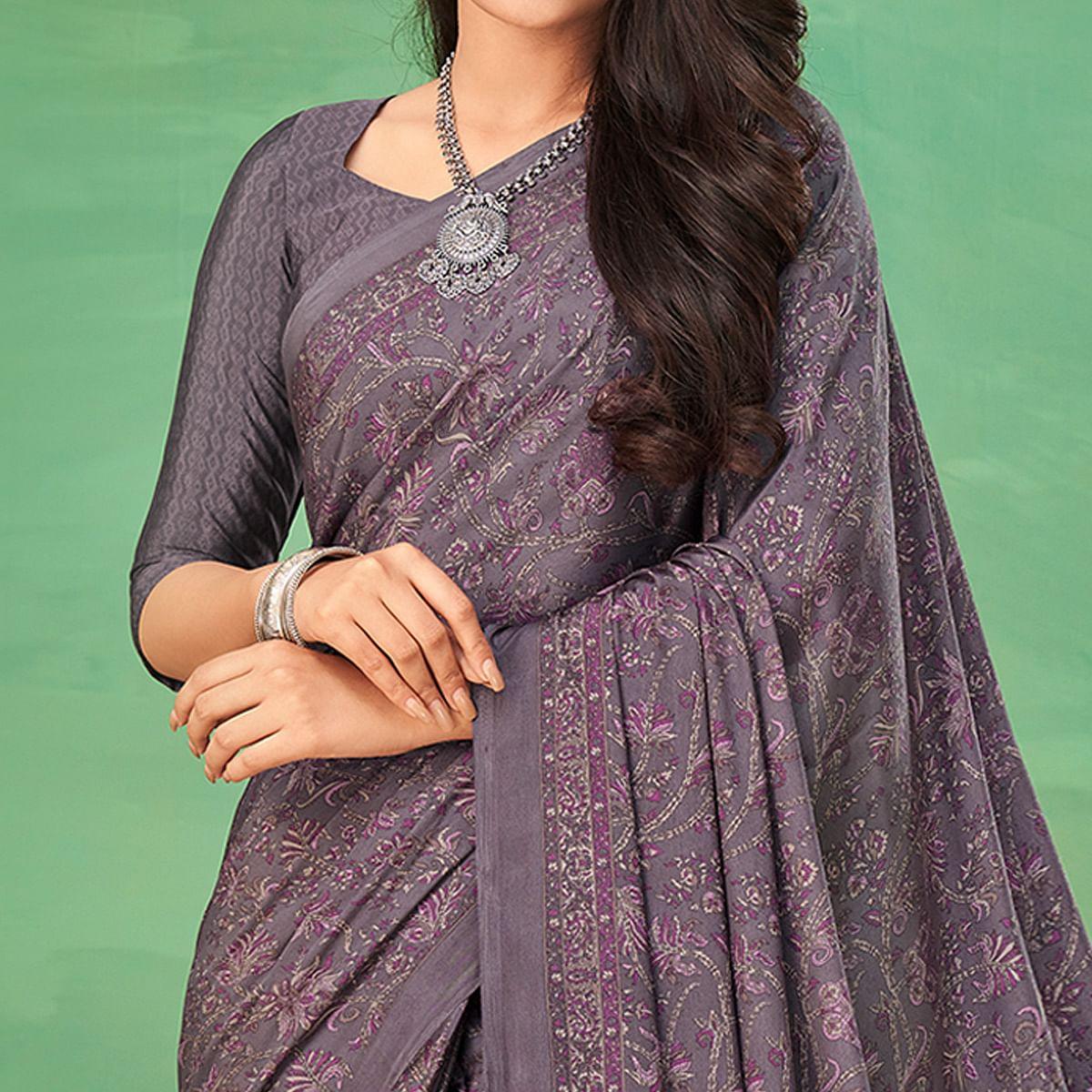 Purple Casual Wear Printed Silk Saree
